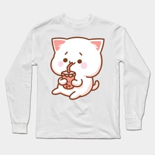 Cute Cat Drinking Boba Long Sleeve T-Shirt